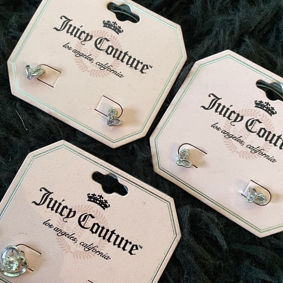 3/$25 Juicy Couture Silver Tone Heart Stud Earrings NWT - Picture 7 of 8